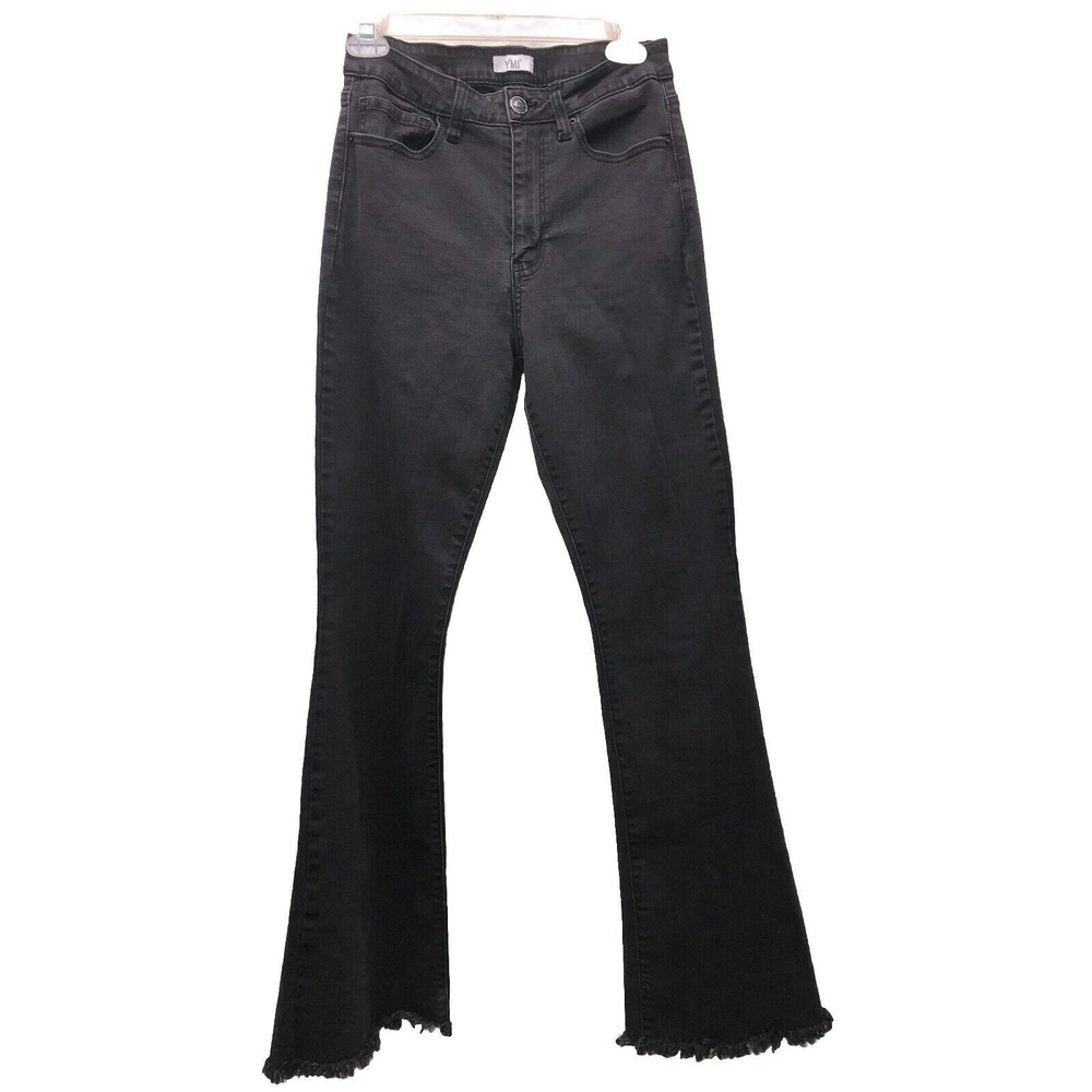 YMI Y2K High Rise Super Flare Jeans Size 11/30 Black 70’s Retro Frayed Hem